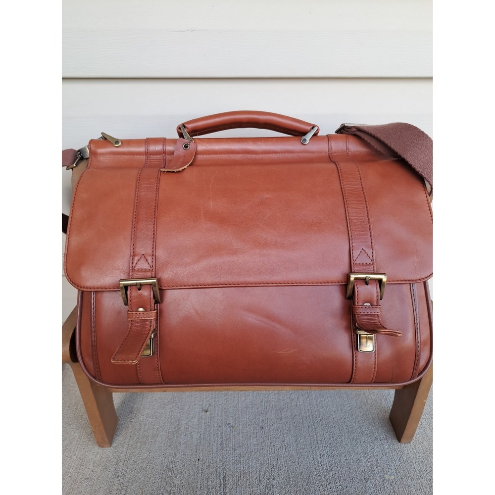 Genuine Leather Tan Brown Messenger Style Briefcase Lap Top Bag Shoulder Strap